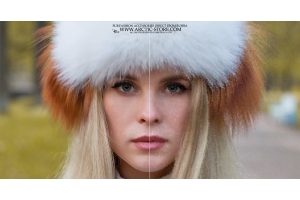 Side-by-side comparison of real and synthetic fur hats, highlighting clarity, texture, and natural colors of real fur versus blurred synthetic imitation.