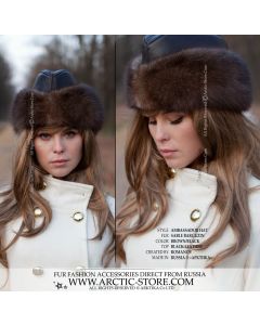 Luxury ambassador fur sable hat for women with black leather top