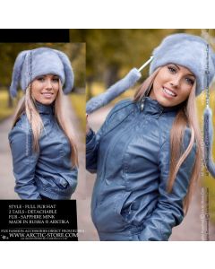 Fur hat with tails, sapphire mink