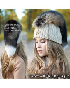 "MadFox" beanie - Golden cross fox tail