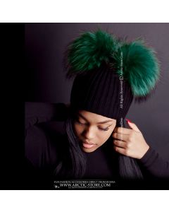 Beanie Black - 2 raccoon poms