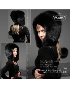 Eskimoska Hood/Hat w/ poms, Black Fox