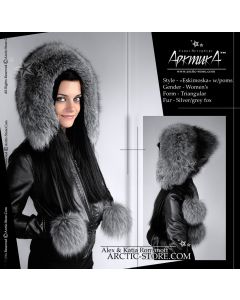 Eskimoska Hood/Hat w/ poms, Silver Grey fox