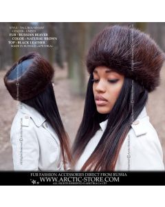 Round hat w/ flat leather top - Beaver