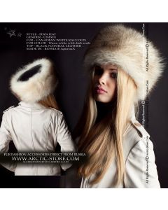 Round hat w/ flat leather top - White raccoon
