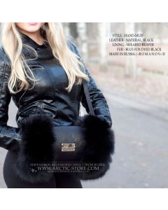 Hand muff Black Fox - Black Leather