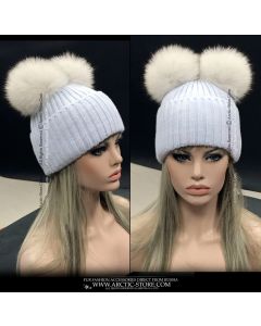 Beanie Brim - 2 Polar fox poms