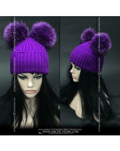 Purple Fur Beanie – Double Fox Pompoms