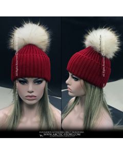 Beanie Brim - XXL Arctic Raccoon pom
