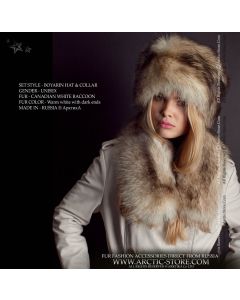 Boyaryn fur hat & collar, white Canadian raccoon