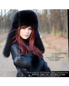 Headwrap & Mittens Black fox set