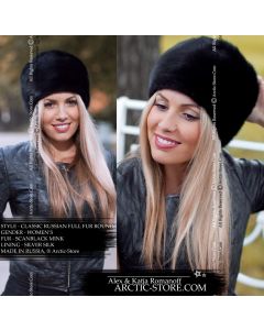 Round full fur hat, mink scanblack