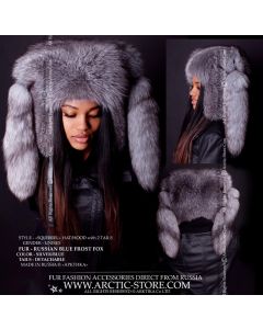 "Squirrel" Hat w/ Tails, Silver Grey Fox