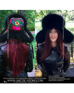 Trapper hat, Black Raccoon, Pavlovo Possad shawl