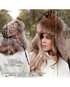 Trapper hat, Russian Raccoon, Pavlovo Possad shawl