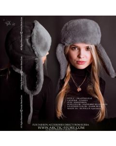 Sheepskin hat, Sapphire/Grey