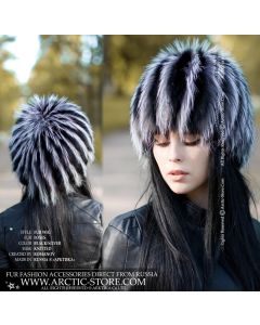 Fur wig, black & silver fox