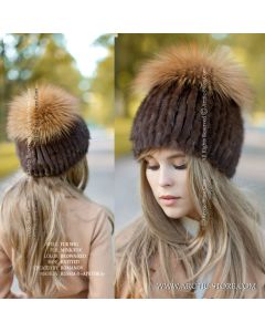 Fur wig, Brown mink - Gold Fox top