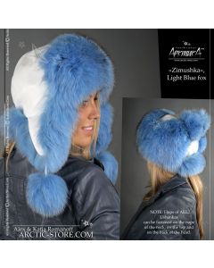 Zimushka with poms, Sky blue fox
