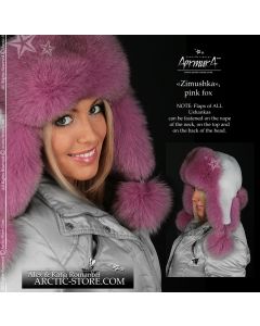 Zimushka with poms, pink fox