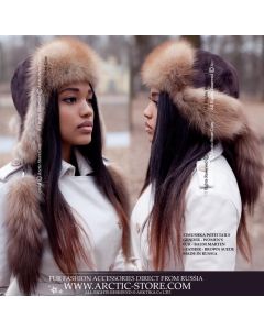 Zimushka fur hat with tails, baum marten