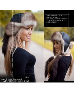 Zimushka fur hat with tails, stone marten