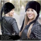 Fur hat with tails, black mink