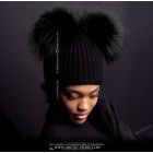 Beanie - 2 Black raccoon poms
