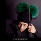 Beanie Black - 2 raccoon poms