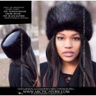 Round hat w/ flat leather top - Black beaver