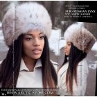 Round hat w/ flat leather top - Russian Lynx