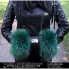 Hand muff Emerald green raccoon - Black Leather