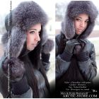 Zimushka with poms, silver/grey fox, toned