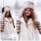 Zimushka fur hat with tails, white canadian raccoon